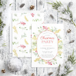 Modern Gold Winter Greenery Christmas Party Invitation<br><div class="desc">What better way to get into the holiday spirit than by hosting a Modern Gold Winter Greenery Christmas party? This festive and modern holiday card is the perfect way to invite your family and friends to an annual holiday party, or the annual corporate party. The beautiful watercolor red and green...</div>
