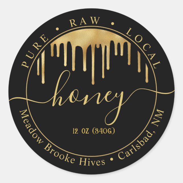 Modern Gold with Drips on Black Honey Label  (Front)