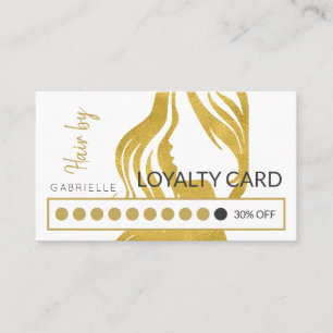 Modern Gold Woman Head White Hair Salon Punch Loyalty Card