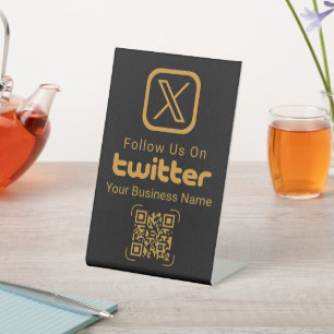 Modern Gold X Logo Twitter QR Code Business Sign