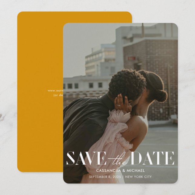 Modern Gold Yellow Photo Wedding Save Date Invitation (Front/Back)