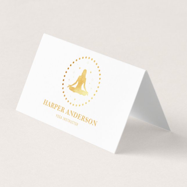 Modern Gold Yoga Instructor Professional Logo Business Card (Front)