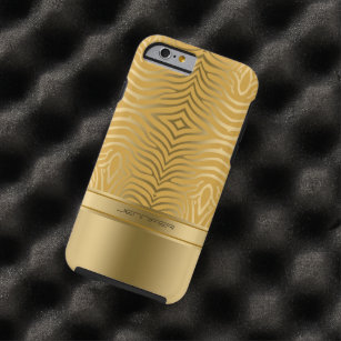 Modern Gold Zebra Stripes Yellow Background Tough iPhone 6 Case