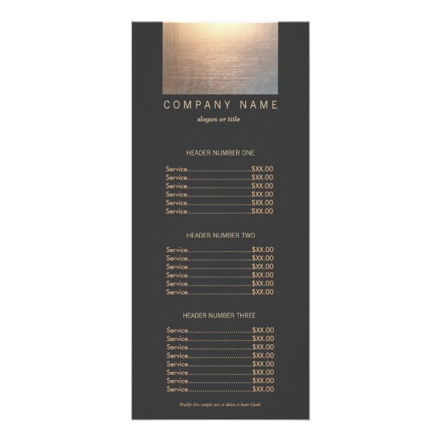 Modern Gold Zen Glow Salon Price List Menu (Front)