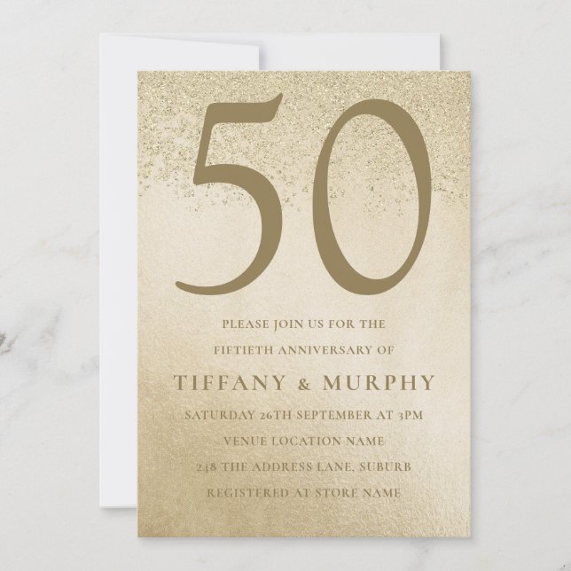 Modern Golden 50th Wedding Anniversary Invitation (Front)