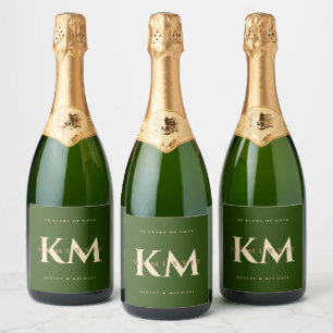 Modern Golden 50th Wedding Anniversary Roman Green Sparkling Wine Label