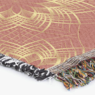 Modern Golden and Terracotta Mandala Pattern Throw Blanket