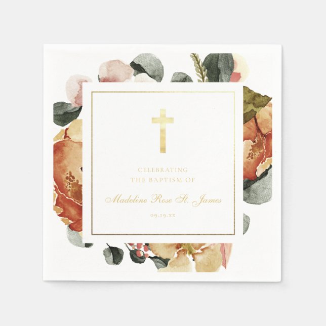 Modern Golden Autumn Baptism Christening Napkin (Front)