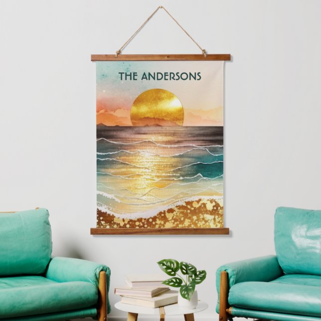 Modern Golden Beach Sunset Signature Wall Art   (Living Room)