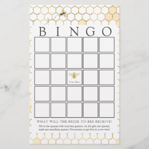 Modern Golden Bee Bridal Bingo Game Card