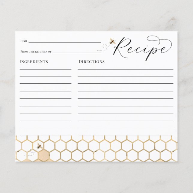 Modern Golden Bee Bridal Shower Recipe card (Front)