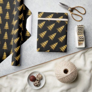Modern Golden Black Christmas Tree  Wrapping Paper