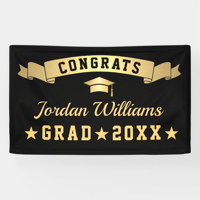 Modern Golden Black Graduation Party 2024 Banner (Horizontal)