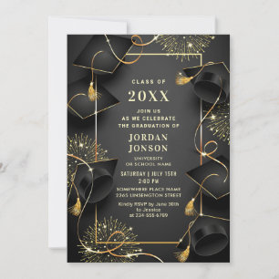 Modern Golden Black Graduation Party Invitation