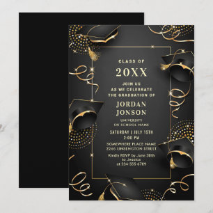 Modern Golden Black Graduation Party Invitation