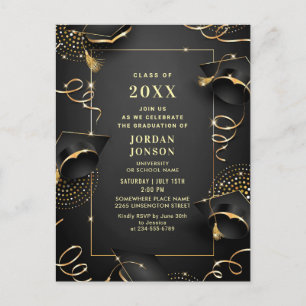 Modern Golden Black Graduation Party Invitation Postcard