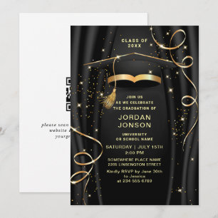 Modern Golden Black Graduation Party QR code Invitation