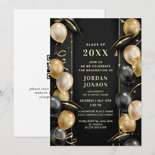 Modern Golden Black Graduation Party QR code Invitation