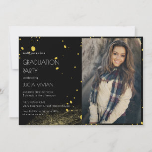 Modern Golden Black Photo Graduation Party  Invitation