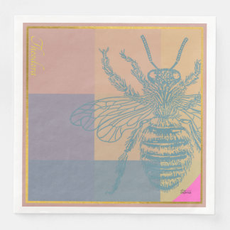 Modern Golden Blue Bee Napkin