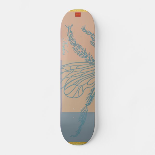 Modern Golden Blue Bee Skateboard (Front)