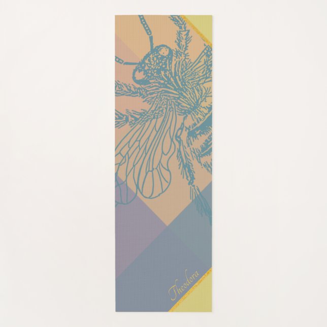 Modern Golden Blue Bee Yoga Mat (Front)