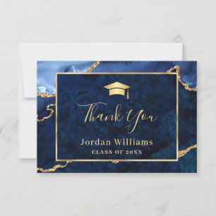 Modern Golden Blue Marble Agate Graduation Thank You Card