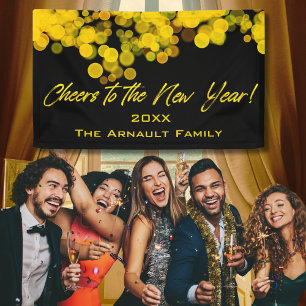 Modern Golden Bokeh Lights Cheers to New Year Banner