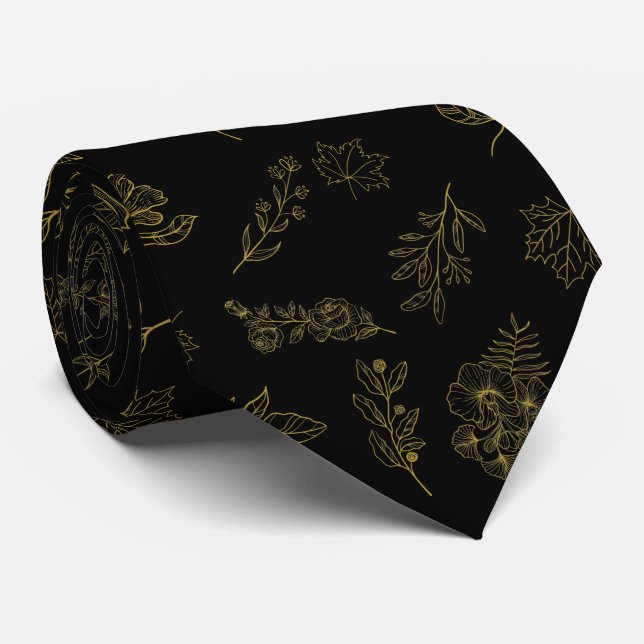 Modern Golden Botanical Pastel Neutral  Tie (Rolled)