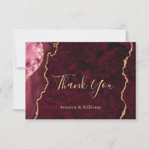 Modern Golden Burgundy Marble Agate Thank You Card