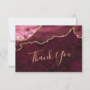 Modern Golden Burgundy Marble Agate Thank You Card