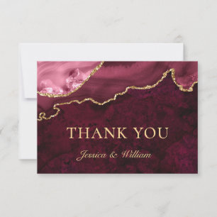 Modern Golden Burgundy Marble Agate Thank You Card