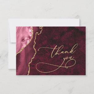 Modern Golden Burgundy Marble Agate Thank You Card