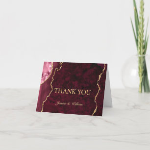 Modern Golden Burgundy Marble Agate Thank You Card