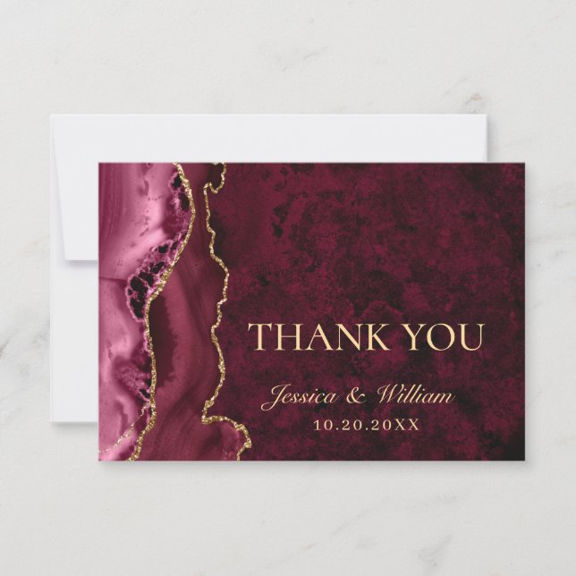 Modern Golden Burgundy Marble Agate Thank You Card (Front)