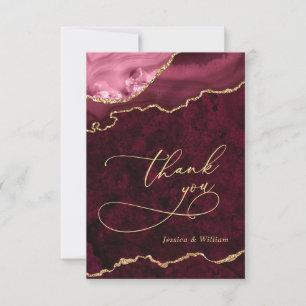 Modern Golden Burgundy Marble Agate Thank You Card