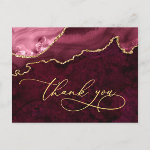 Modern Golden Burgundy Marble Wedding Thank You Postcard