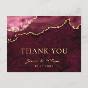 Modern Golden Burgundy Marble Wedding Thank You Postcard