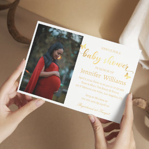 modern golden calligraphy photo baby shower   invitation