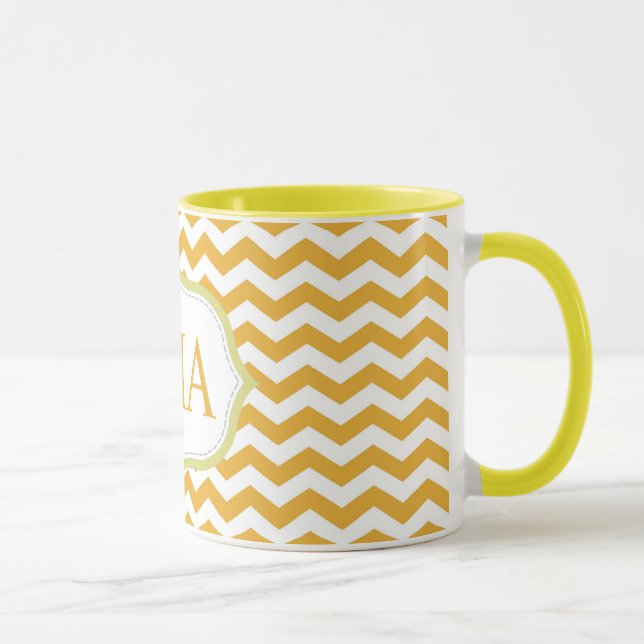 modern golden chevron stripes monogram initials mug (Right)