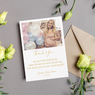 modern golden chic thank you baby shower photo card
