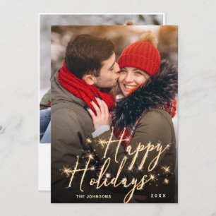 Modern Golden Christmas 2 PHOTO Greeting Holiday Card