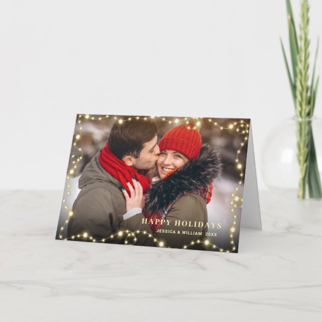 Modern Golden Christmas 2 PHOTO Greeting Holiday Card (Front)