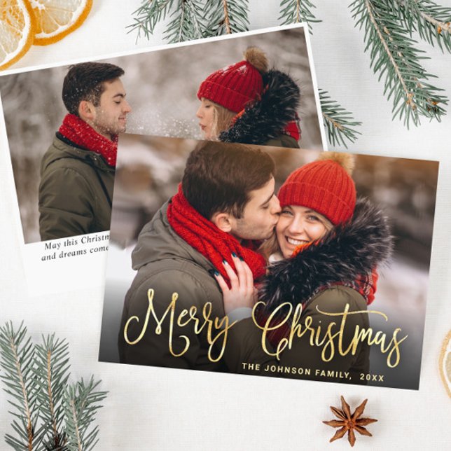 Modern Golden Christmas 2 PHOTO Greeting Holiday Card (Creator Uploaded)