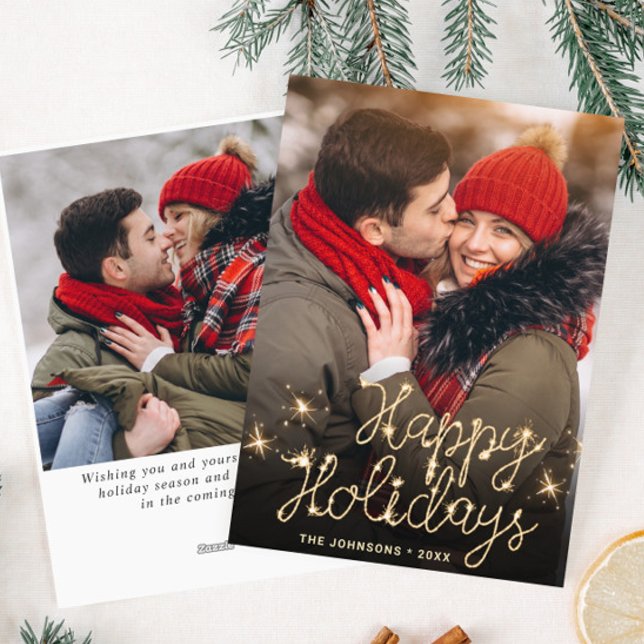 Modern Golden Christmas 2 PHOTO Greeting Holiday Card (Creator Uploaded)