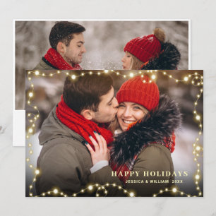 Modern Golden Christmas 2 PHOTO Greeting Holiday Card