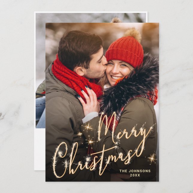 Modern Golden Christmas 2 PHOTO Greeting Holiday Card (Front/Back)