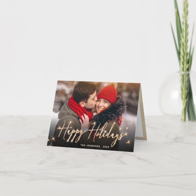 Modern Golden Christmas 2 PHOTO Greeting Holiday Card (Front)