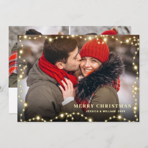 Modern Golden Christmas 3 PHOTO Greeting Holiday Card