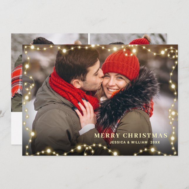 Modern Golden Christmas 3 PHOTO Greeting Holiday Card (Front/Back)